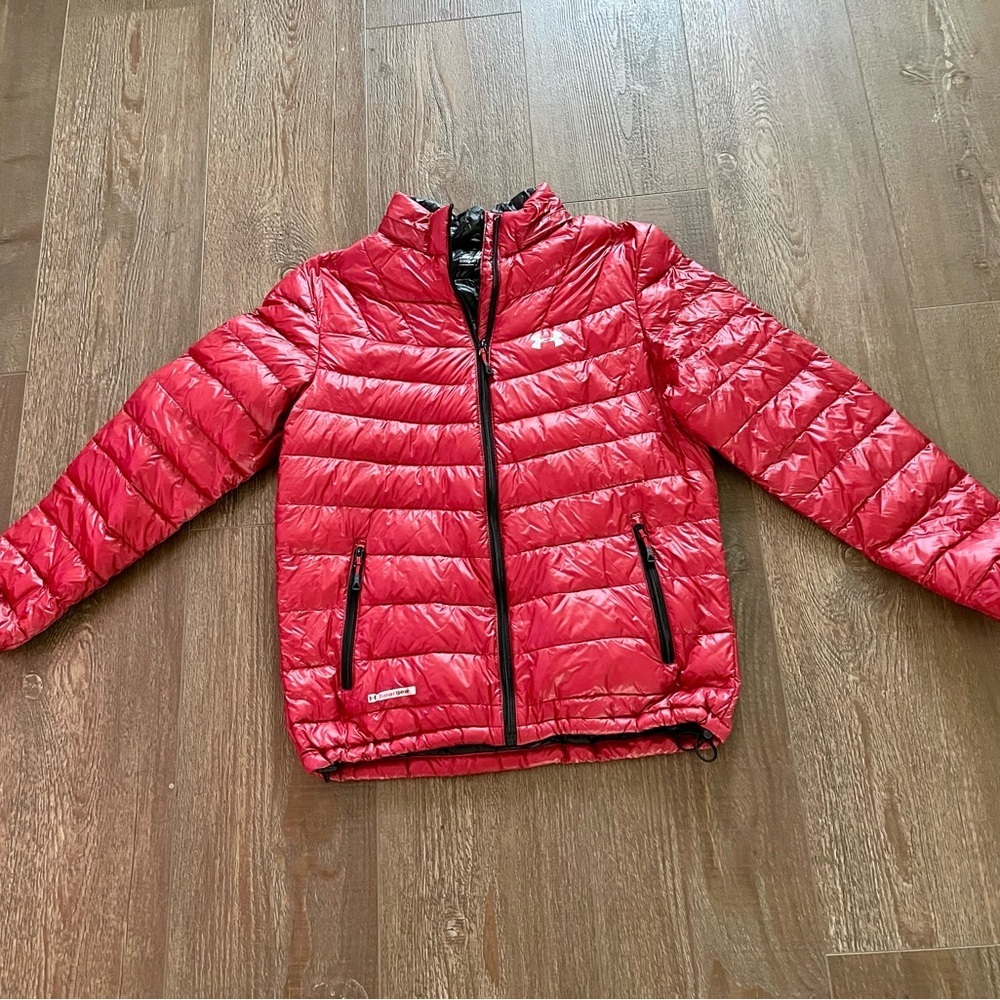 Red Puffer Jacket with Black Accents